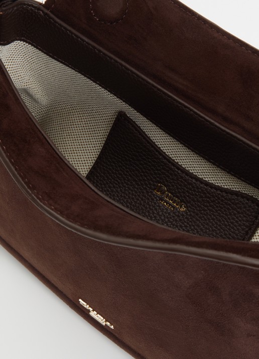 Dune London Dependent schoudertas van suède met details van leer  - detail 2 bruin