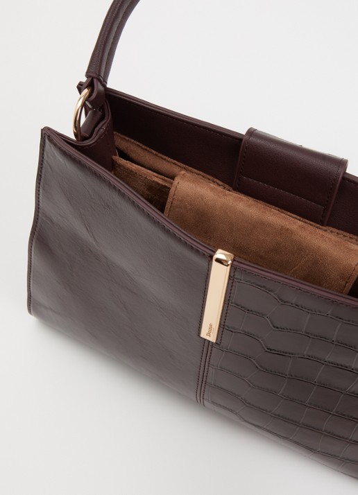 Dune London Destined Medium handtas van leer met crocostructuur en details van suède - detail 2 aubergine