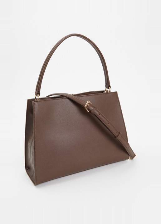 Dune London Destined Medium handtas van leer met crocostructuur en details van suède - achterkant 4 chocoladebruin