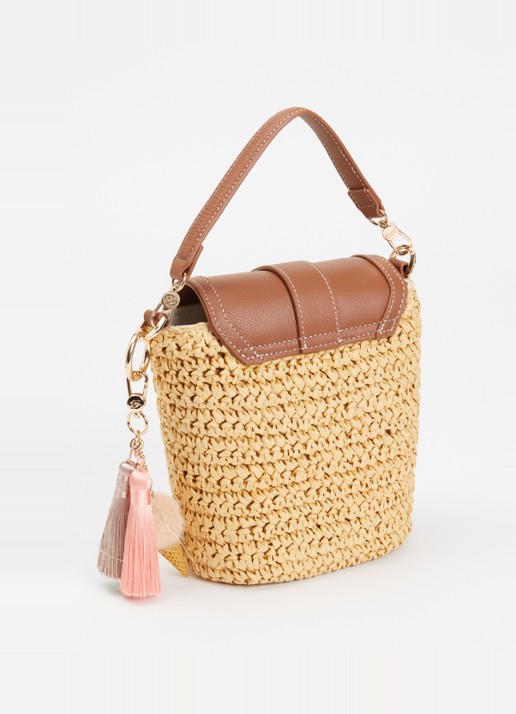 Dune London Dimple handtas met leren details en afneembare schouderriem - achterkant cognac