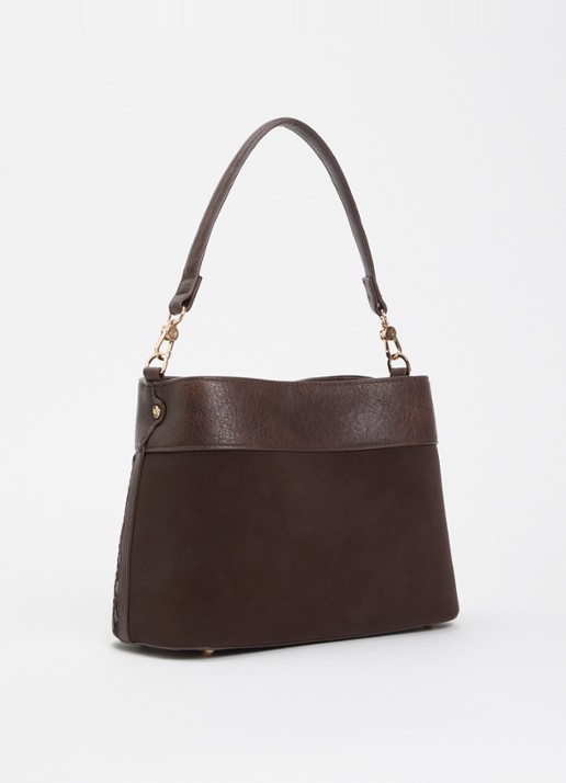 Dune London Dinidelphine handtas met structuur en afneembare schouderriem - achterkant 4 bruin