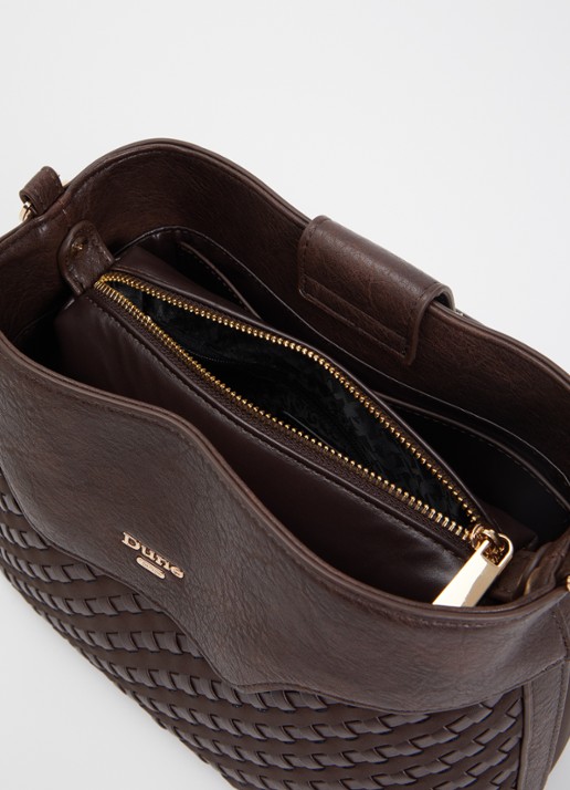 Dune London Dinidelphine handtas met structuur en afneembare schouderriem - detail bruin
