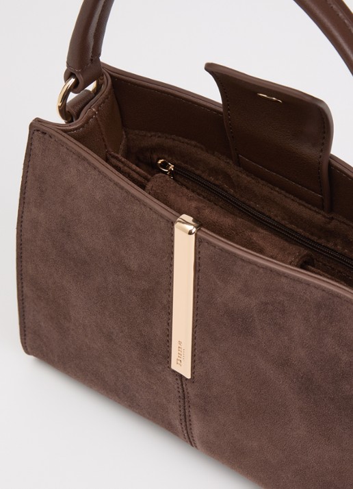 Dune London Dinidestined handtas van suède met afneembare schouderriem - detail bruin