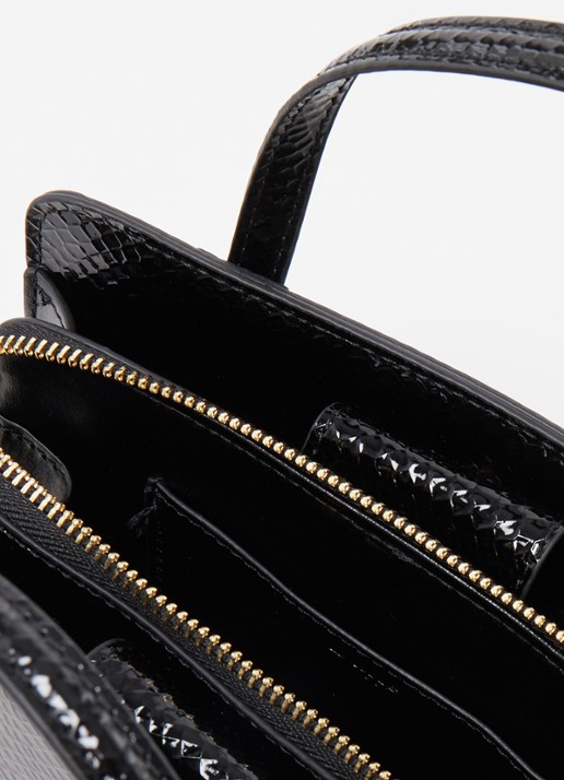 Dune London Dinkydenbeigh handtas met afneembare schouderriem  - detail zwart croco structuur