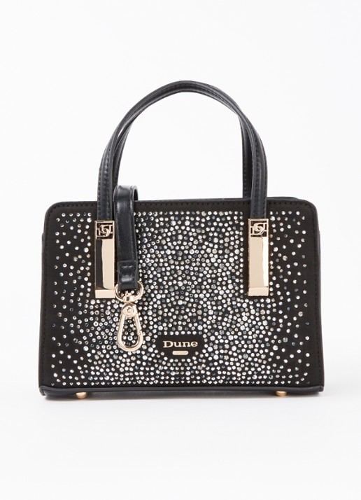 Dune London Dinkydenbeigh handtas met afneembare schouderriem  - voorkant 4 zwart studs
