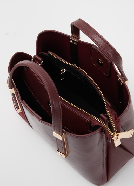 Dune London Dinkydorry handtas met afneembare schouderriem - detail bordeauxrood