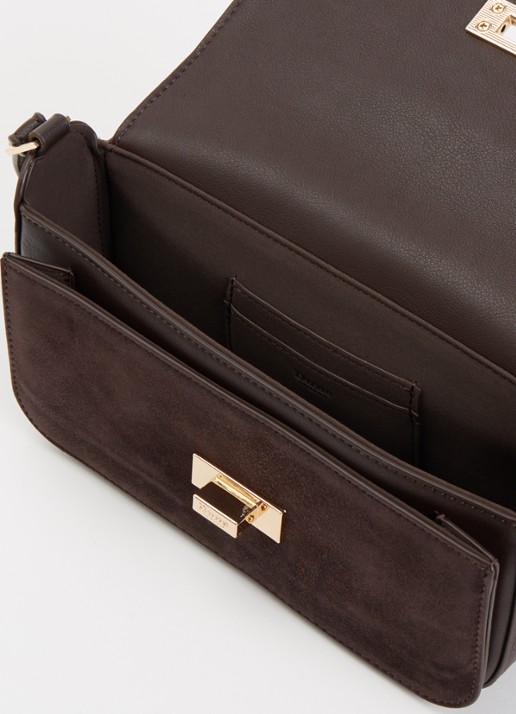 Dune London Discreet crossbodytas van leer - detail donkerbruin