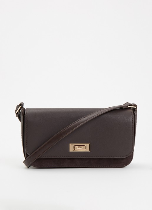 Dune London Discreet crossbodytas van leer - voorkant 5 donkerbruin