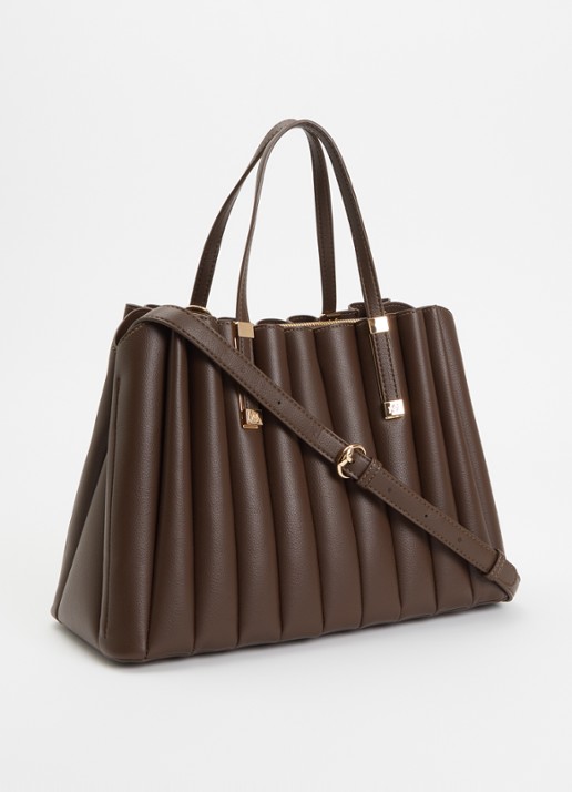 Dune London Dolly shopper met plooidetail en afneembaar etui - achterkant 4 donkerbruin