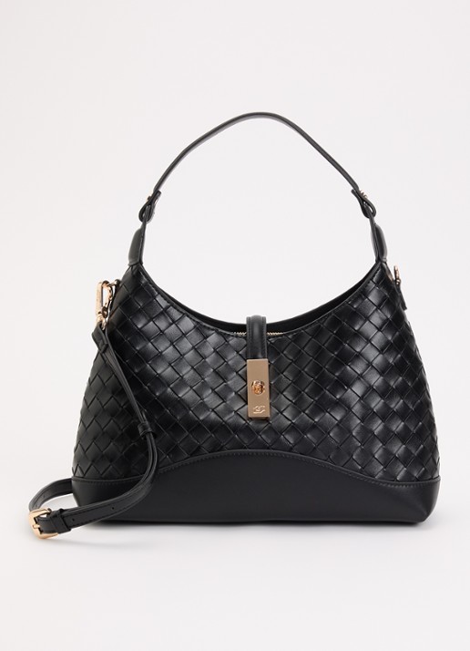Dune London Dorset schoudertas met gevlochten detail - voorkant 5 zwart