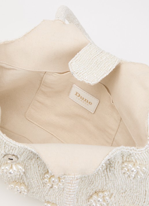 Dune London Dunmore schoudertas met kralendecoratie - detail ivoor