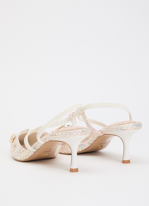 Dune London Dyana slingback met imitatieparels en strass - achterkant gebroken wit