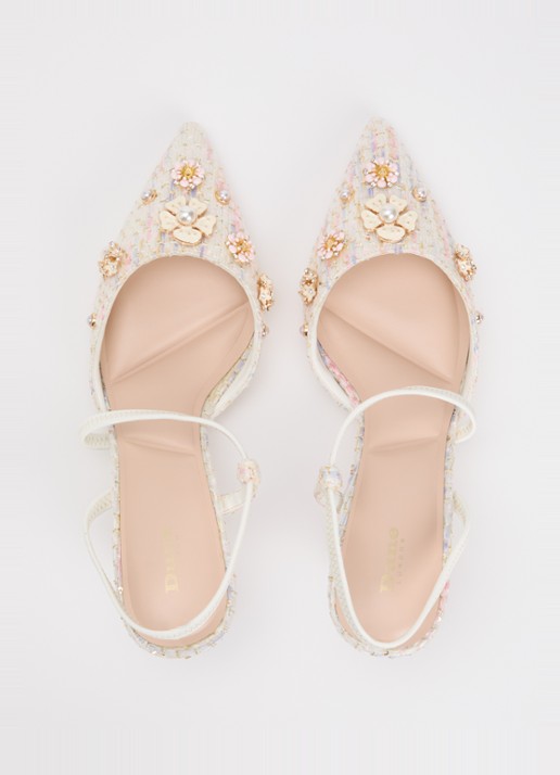 Dune London Dyana slingback met imitatieparels en strass - detail 4 gebroken wit