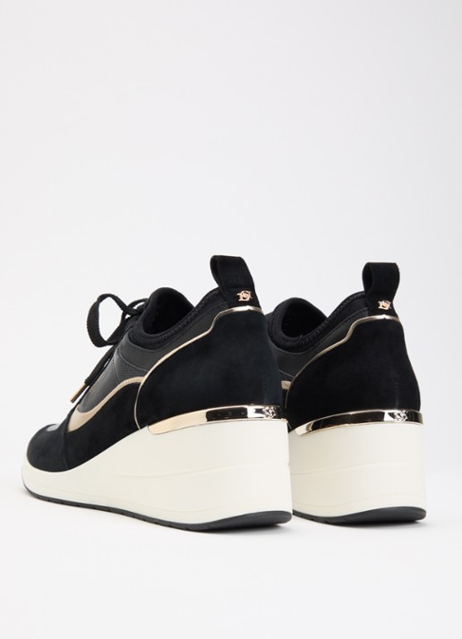 Dune London Elarah sneakerwedge van leer - achterkant 5 zwart