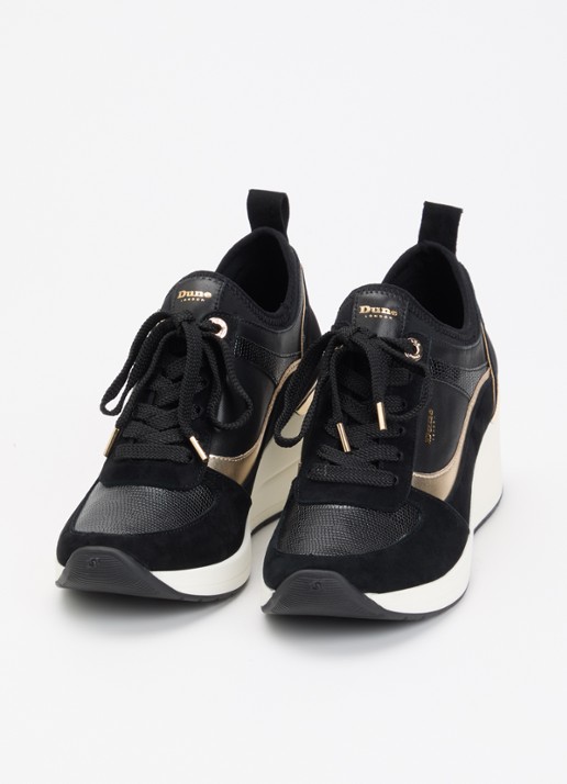 Dune London Elarah sneakerwedge van leer - detail 2 zwart