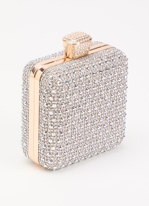 Dune London Elida clutch met strass en afneembare schouderriem - achterkant 2 zilver