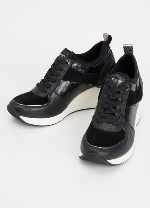 Dune London Eloisa sneakerwedge met details van suède - detail 3 zwart