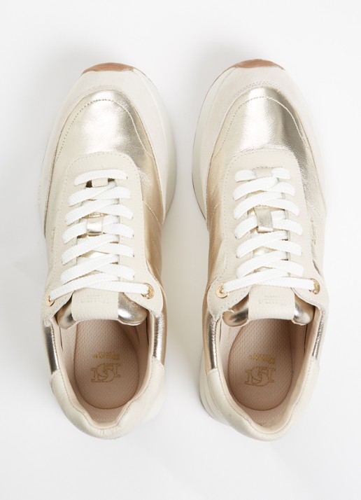 Dune London Emotion sneaker met suède details - detail 2 goud