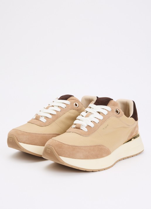 Dune London Emotion sneaker met suède details - detail camel