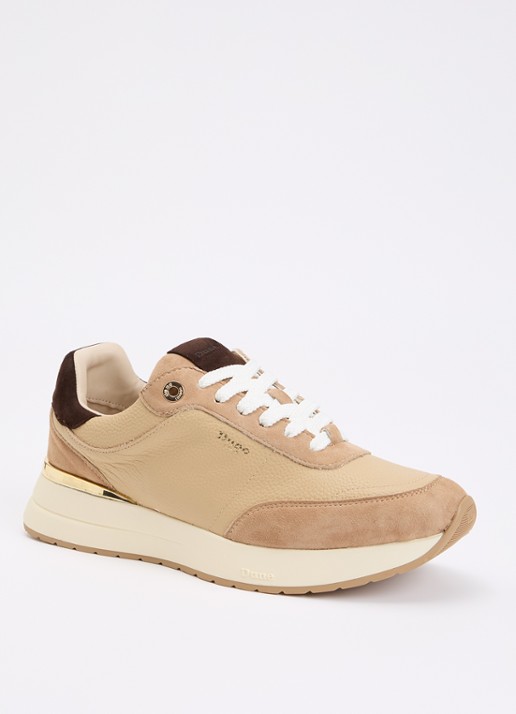 Dune London Emotion sneaker met suède details - voorkant 4 camel