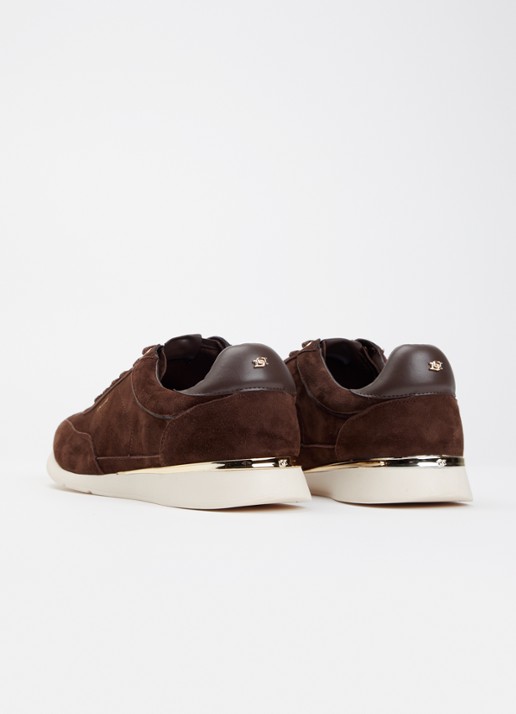 Dune London Entitle sneaker van suède - achterkant donkerbruin