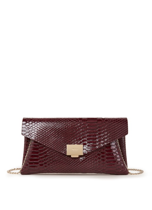 Dune London Envela clutch met crocostructuur - voorkant aubergine