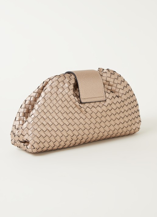 Dune London Etiquettes clutch met geweven structuur - achterkant 4 goud