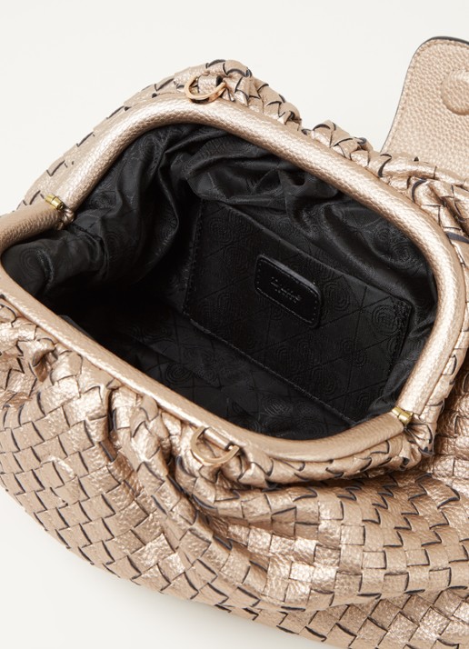 Dune London Etiquettes clutch met geweven structuur - detail goud