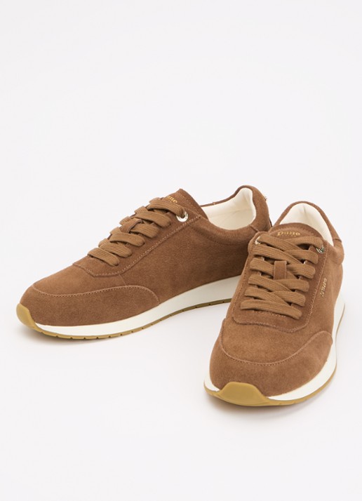 Dune London Ettah sneaker van leer met logo - detail 2 cognac