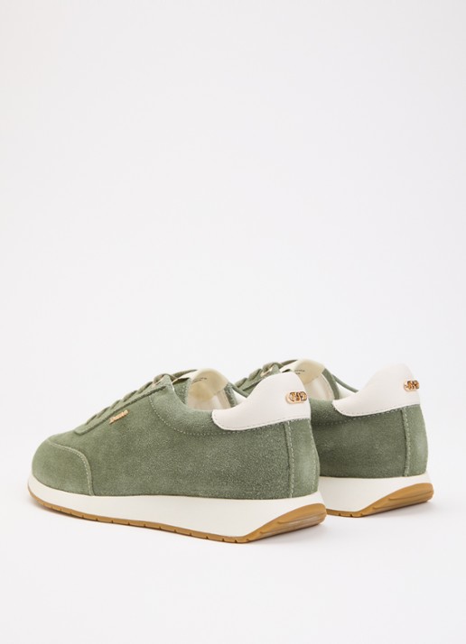 Dune London Ettah sneaker van leer met logo - achterkant olijfgroen