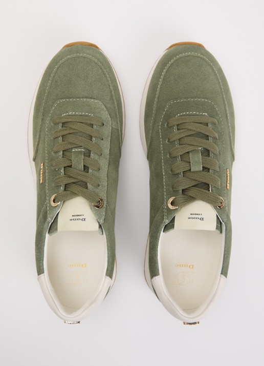 Dune London Ettah sneaker van leer met logo - detail 4 olijfgroen