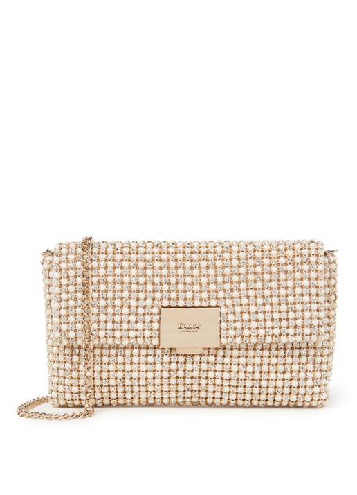 Dune London Evanderr clutch met strass - voorkant 3 creme