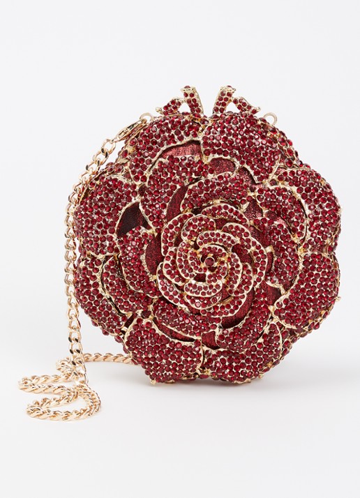 Dune London Floral clutch met strass - voorkant 4 donkerrood
