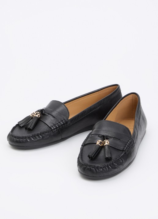 Dune London Geen mocassin van leer met franjes - detail 2 zwart