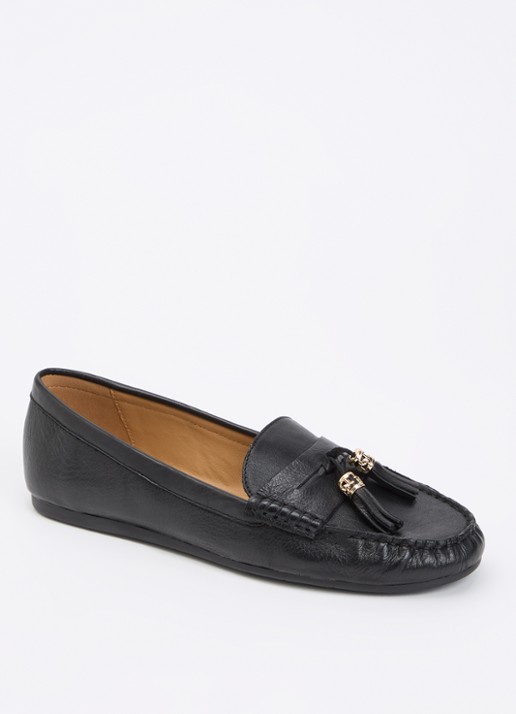 Dune London Geen mocassin van leer met franjes