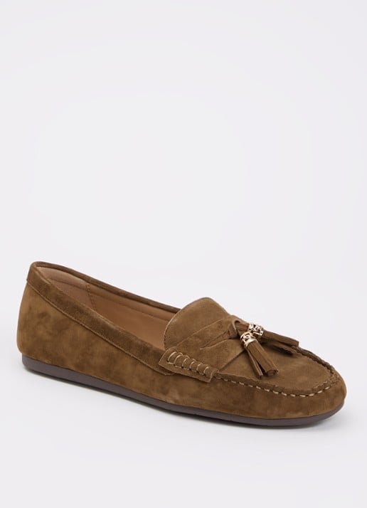 Dune London Geen mocassin van leer met franjes - voorkant 4 bruin