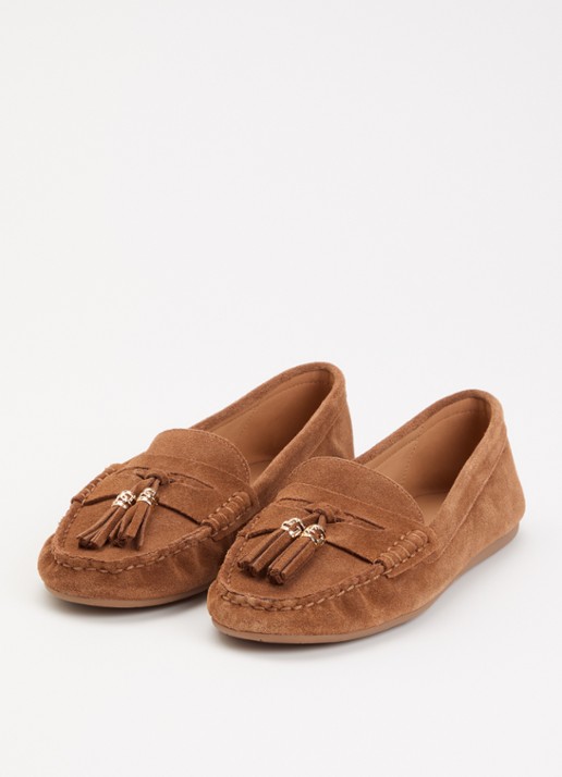 Dune London Geen mocassin van leer met franjes - detail 2 cognac