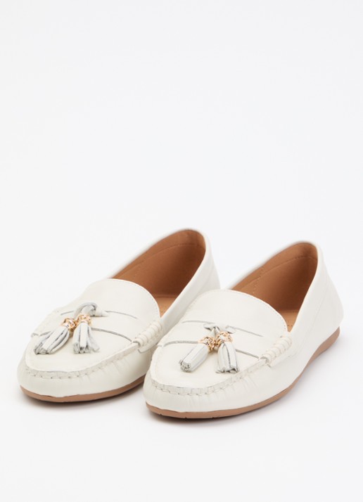 Dune London Geen mocassin van leer met franjes - detail 3 gebroken wit