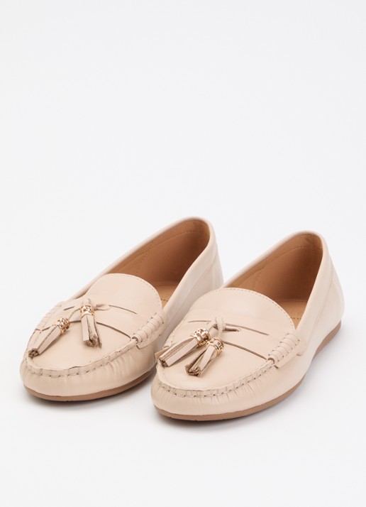 Dune London Geen mocassin van leer met franjes - detail roze