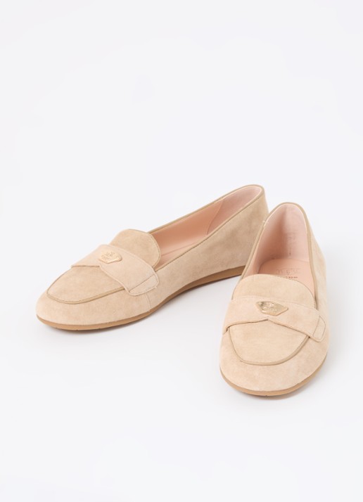 Dune London Gina loafer van leer met logo - detail beige