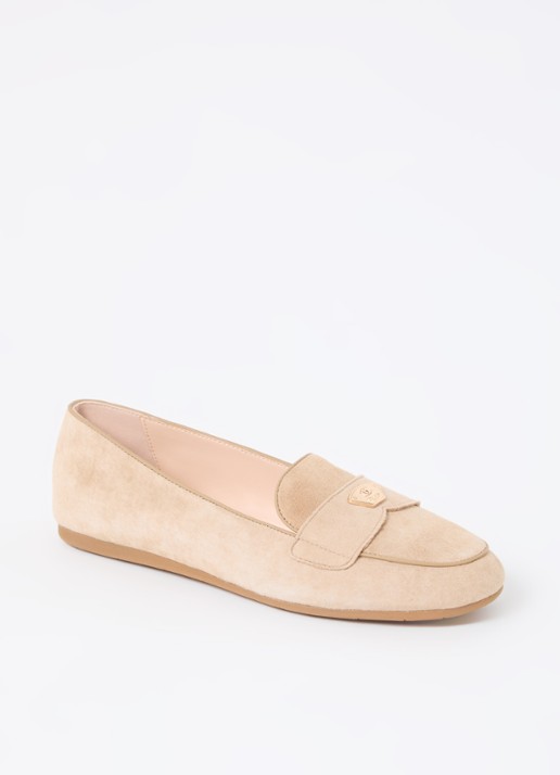 Dune London Gina loafer van leer met logo - voorkant 4 beige