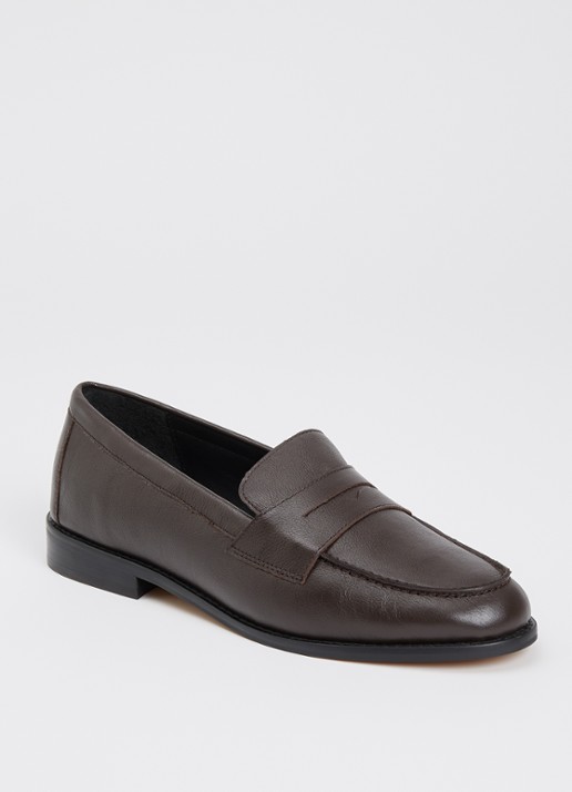 Dune London Ginelli loafer van leer  - voorkant 2 donkerbruin