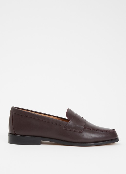 Dune London Ginelli loafer van leer  - voorkant bordeauxrood