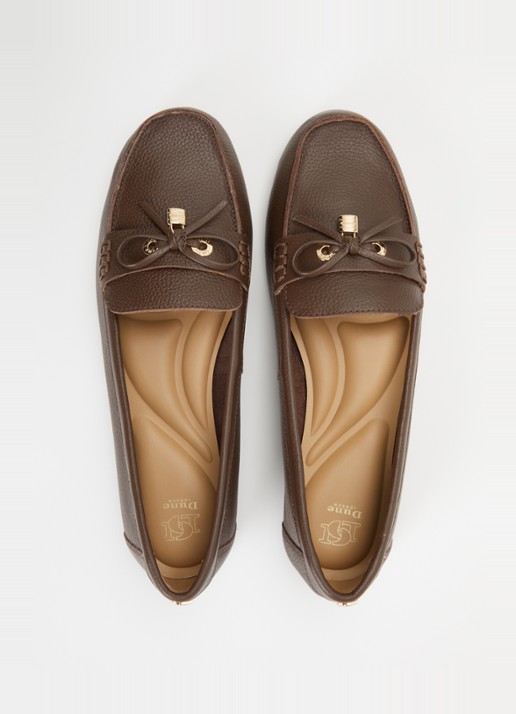 Dune London Girella mocassin van leer met strikdetail - detail 2 chocoladebruin