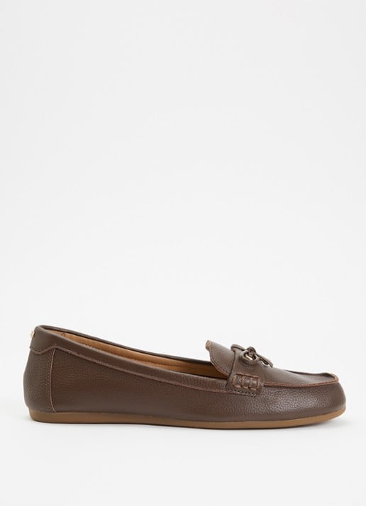 Dune London Girella mocassin van leer met strikdetail - voorkant 4 chocoladebruin