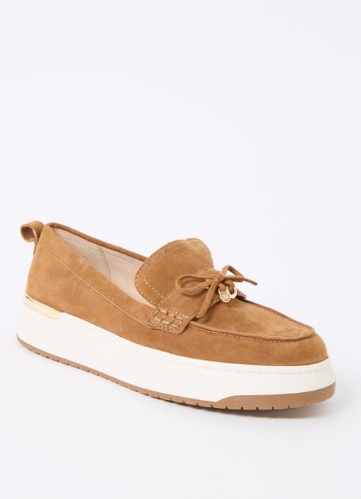Dune London Glide loafer van leer - voorkant camel