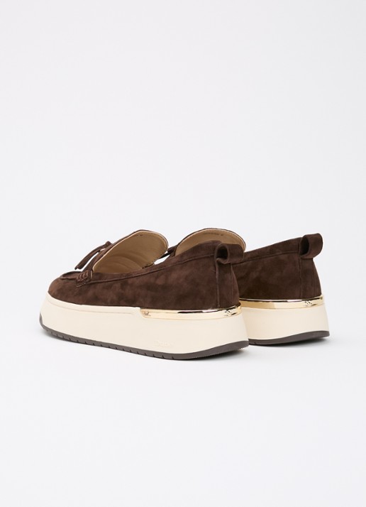 Dune London Glide loafer van leer - achterkant donkerbruin