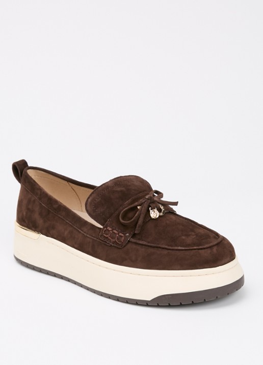 Dune London Glide loafer van leer - voorkant 2 donkerbruin