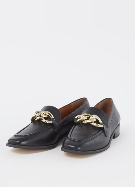 Dune London Glimpse loafer van leer - detail zwart
