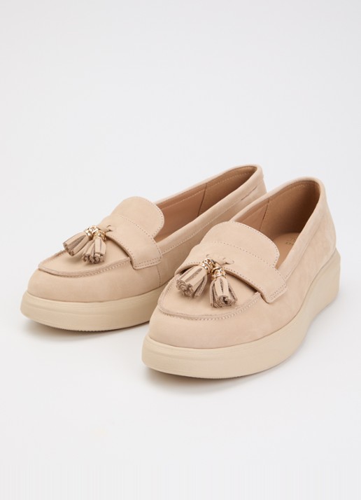 Dune London Glissade loafer van leer met franjes - detail 2 creme